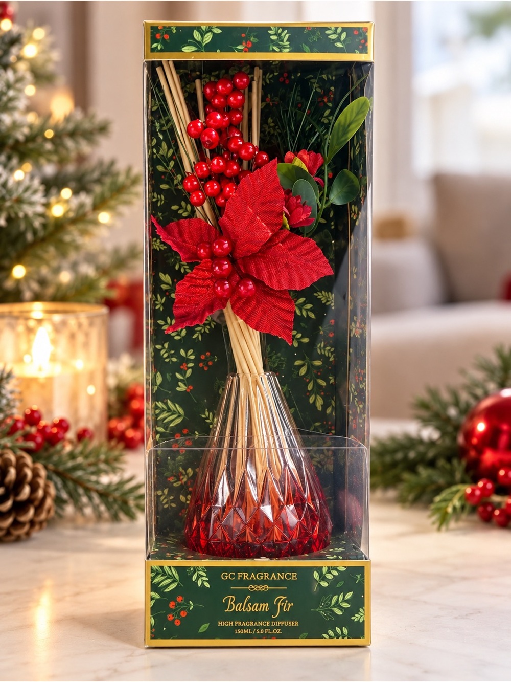 Balsam Fir Holiday Reed Diffuser - Red